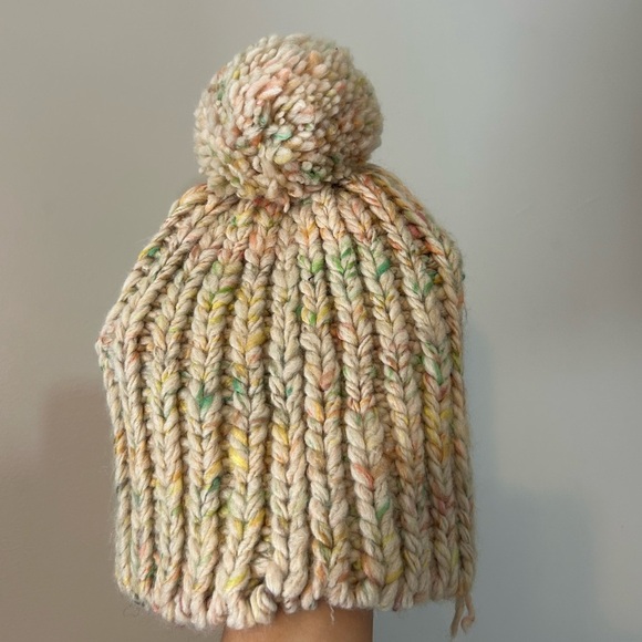 Madewell Multicolor Confetti Knit Pom-Pom Beanie Wool Blend One Size preppy chic